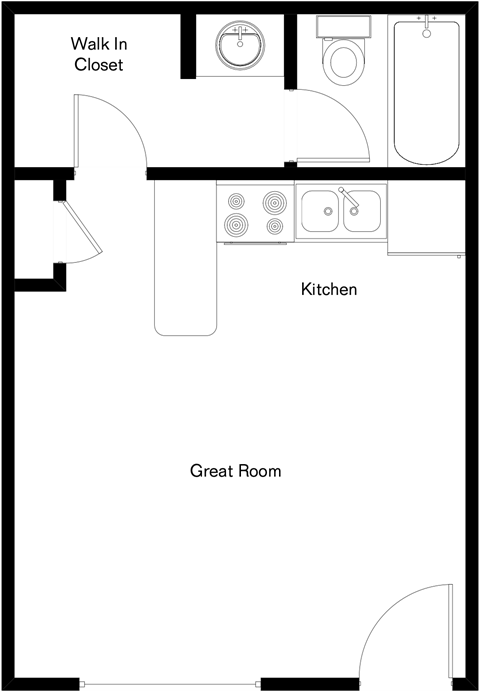 Floor plan for studio, 1 bath, 330 sqft